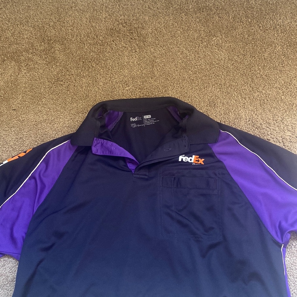 Unisex Mens FedEx Ground Polo Shirt Size XL Black Purple Uniform Work Shirt Top